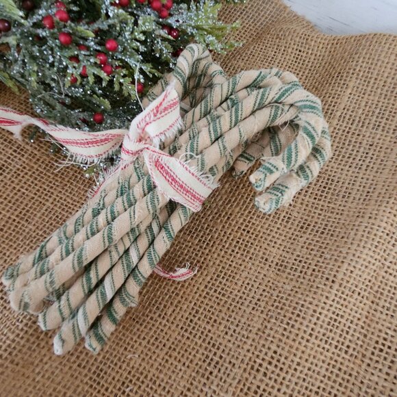 Hand made Homespun Primitive Green and White old Fashioned Candy Canes set of 12 - Picture 3 of 3